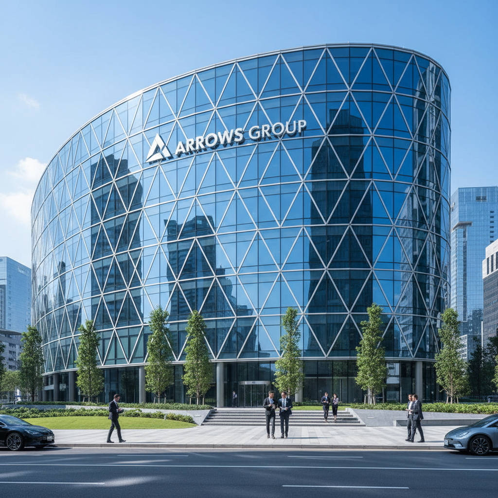 Arrows Groups headquarters building in Business Bay Dubai with modern glass facade
